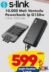 S-LİNK 10.000 MAH VANTUZLU POWERBANK IP G150W